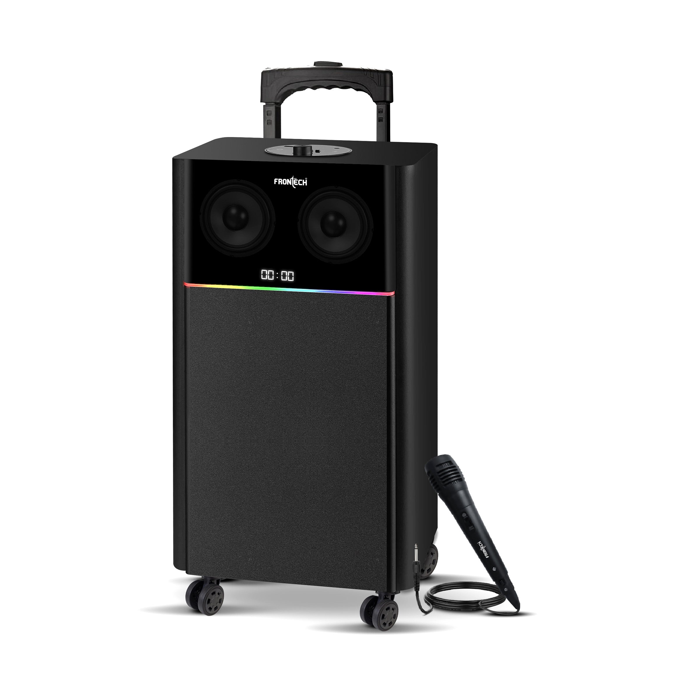 Frontech CRUX-166 | 90W | Tower Speaker with Bluetooth 5.0 | Wired Microphone for Karaoke | FM Radio | USB/AUX/TF Card Support | Portable Trolley Design with Wheels & Handle | LED Display (SW-0166) Frontech CRUX-166 | 90W | Tower Speaker with Bluetooth 5.0 | Wired Microphone for Karaoke | FM Radio | USB/AUX/TF Card Support | Portable Trolley Design with Wheels & Handle | LED Display (SW-0166)